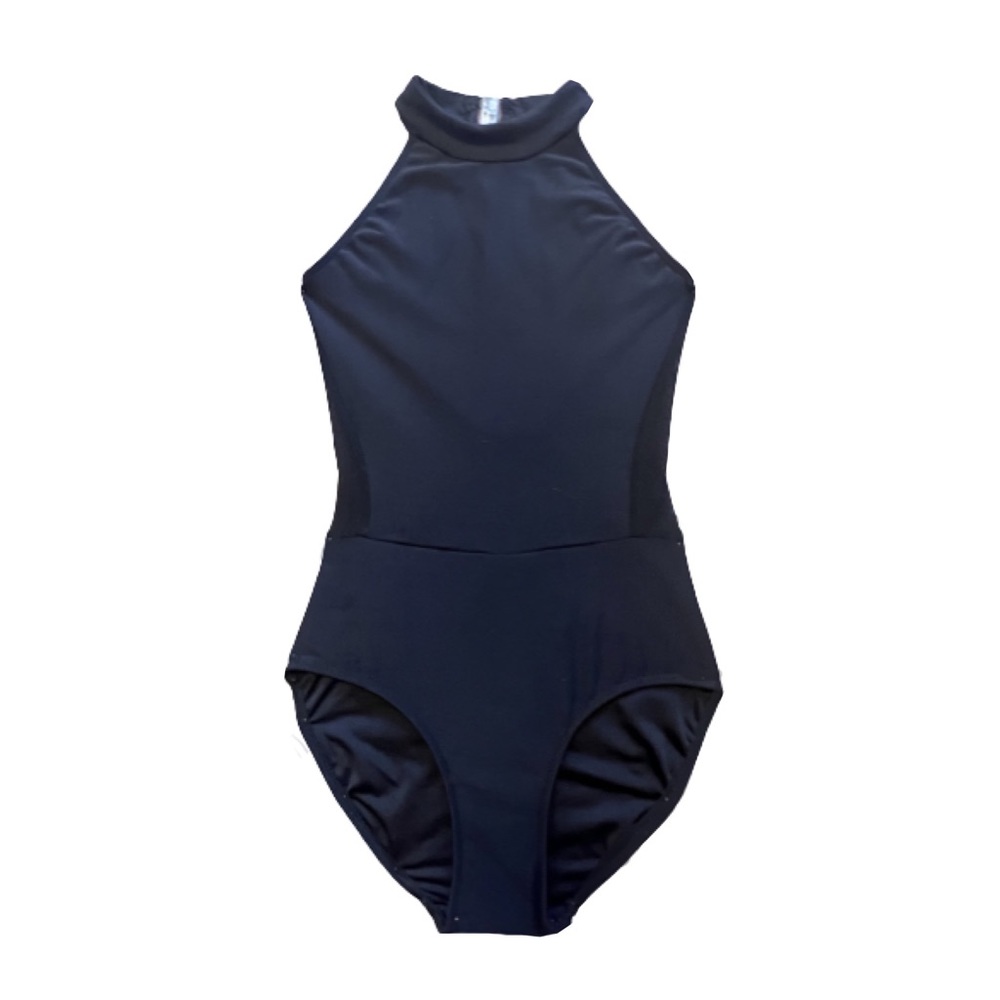 Beautiful black halter elevé leotard in the Elysa style with mesh details.